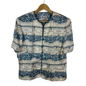 Adrianna Papell VTG‎ 100% Silk Floral Jacket Size 14 Button Front Elegant Formal